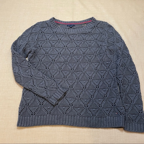 Tommy Hilfiger Gray Open Knit Cotton Sweater - Picture 1 of 13